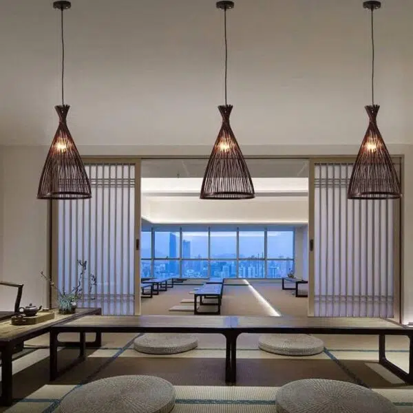 Suspension design bambou tressé inspiration nid