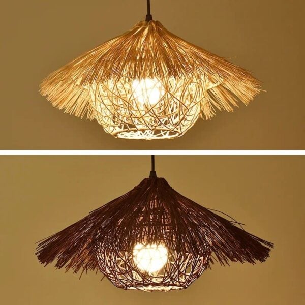 Suspension artisanale en rotin naturel d'inspiration asiatique