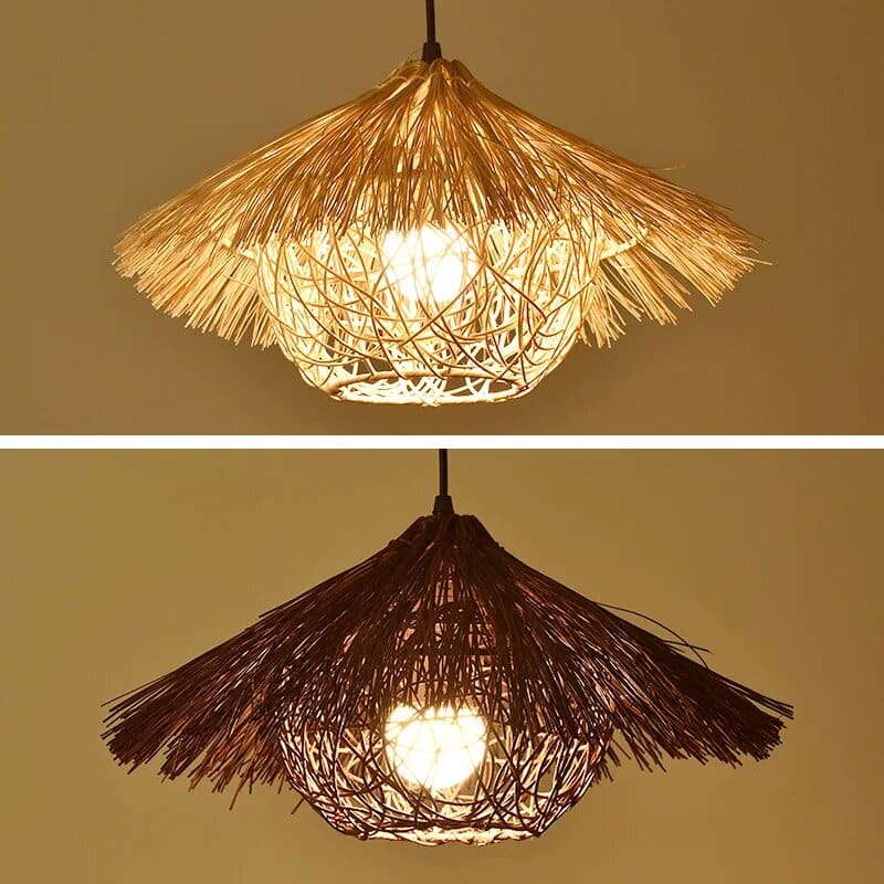 Suspension artisanale en rotin naturel d'inspiration asiatique