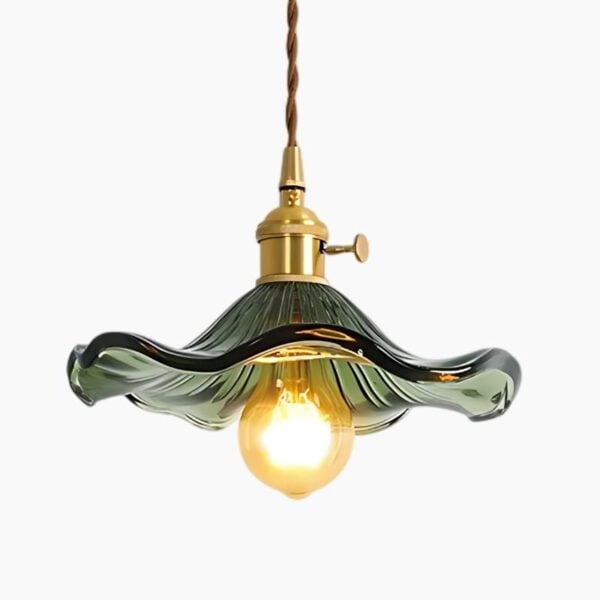Bloemen hanglamp van glas en koper