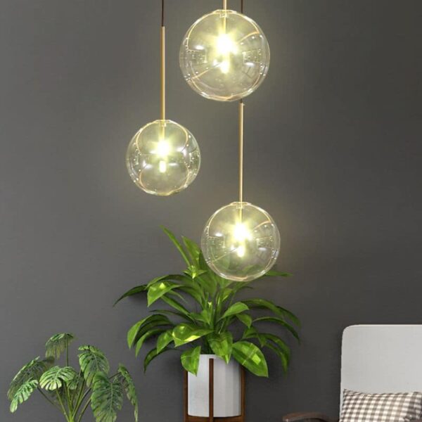 Suspension lumineuse LED sphérique en finition or