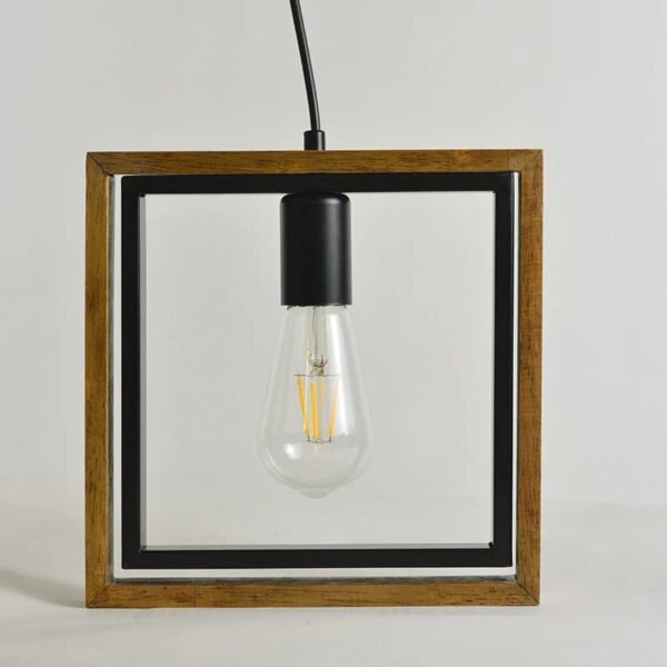 Architecturale hanglamp in natuurlijk hout en zwart metaal