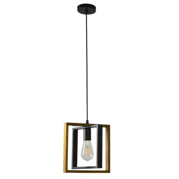 Suspension architecturale en bois naturel et métal noir