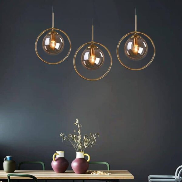 Suspension circulaire nordique en métal doré et verre fumé