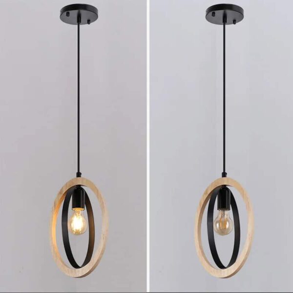 Suspension contemporaine aux anneaux entrelacés bois et métal