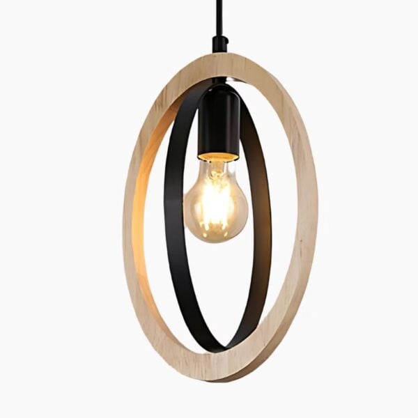 Suspension contemporaine aux anneaux entrelacés bois et métal