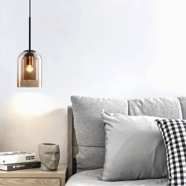 Suspension contemporaine en verre ambré double-couche