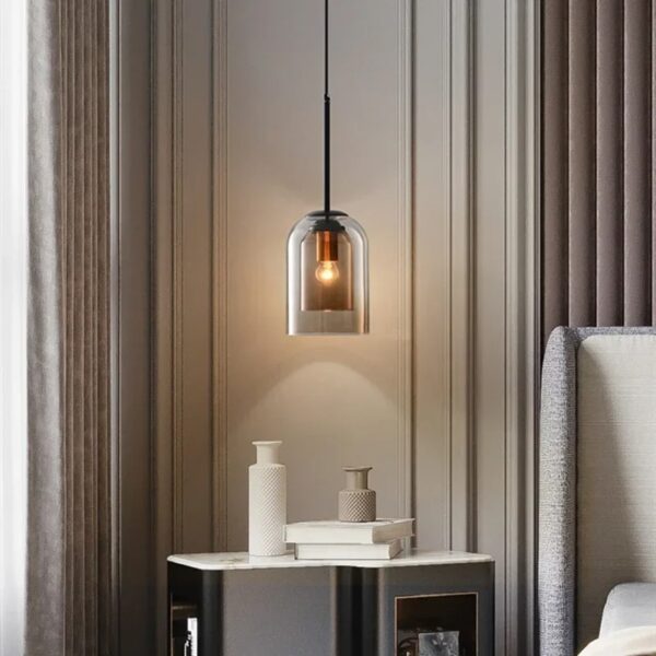 Suspension contemporaine en verre ambré double-couche