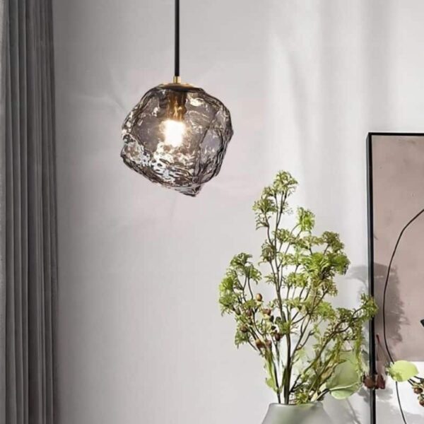 Suspension contemporaine en verre gris texture minérale