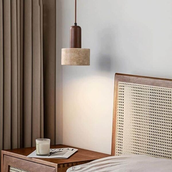 Suspension cylindrique en travertin et bois noble