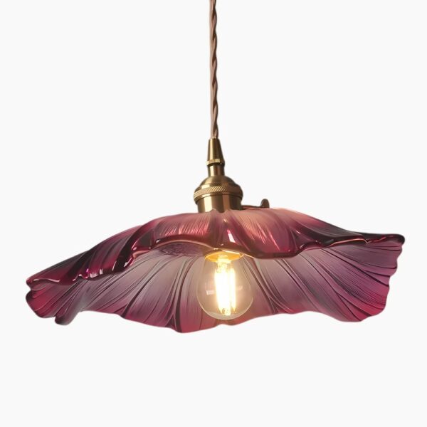 Bloemen hanglamp in violet glas en verguld koper