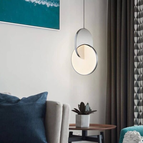 Suspension luminaire argent au design épuré contemporain