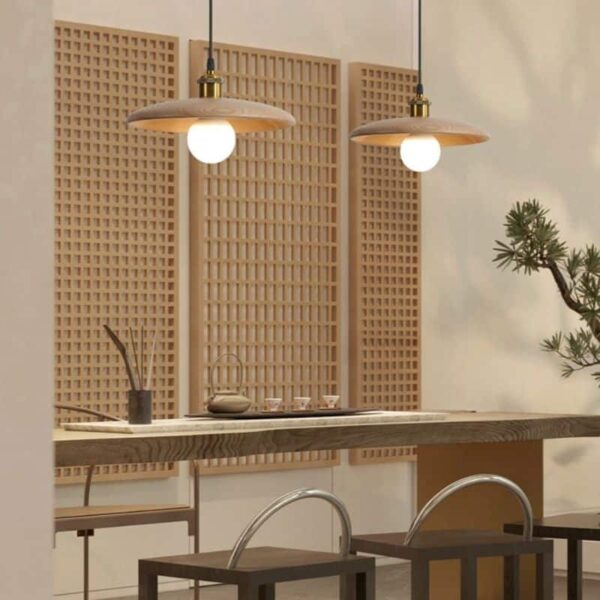 Suspension luminaire artisanale en bois naturel style nordique