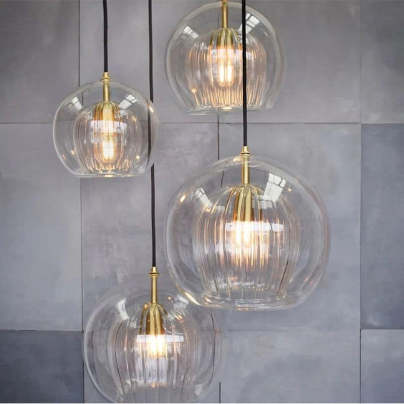 Suspension luminaire en pierre de verre sculptée