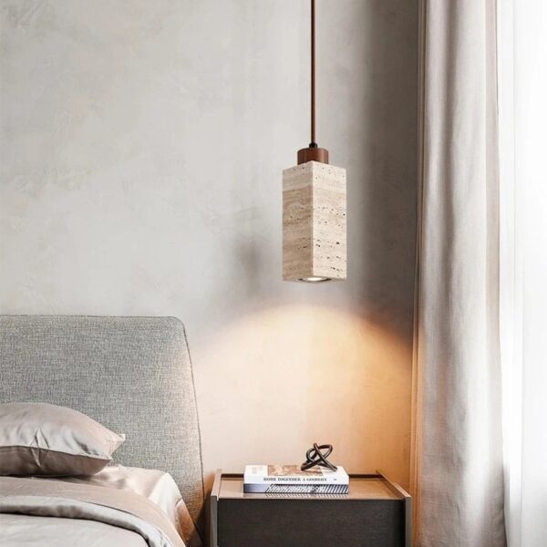 Suspension luminaire minimaliste en travertin et bois noble