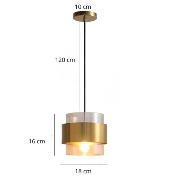 Suspension lumineuse cylindrique en verre et finition cuivrée