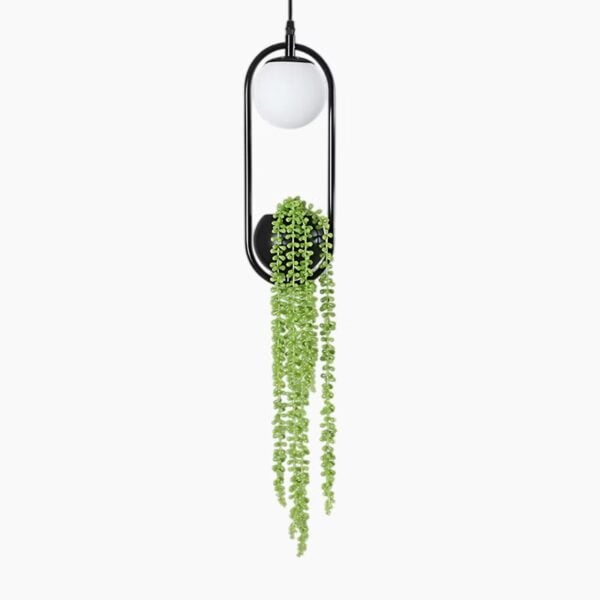 Scandinavische zwart metalen hanglamp met geïntegreerde vegetatie