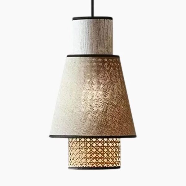 Scandinavische hanglamp in natuurlijk rotan met stoffen alliantie