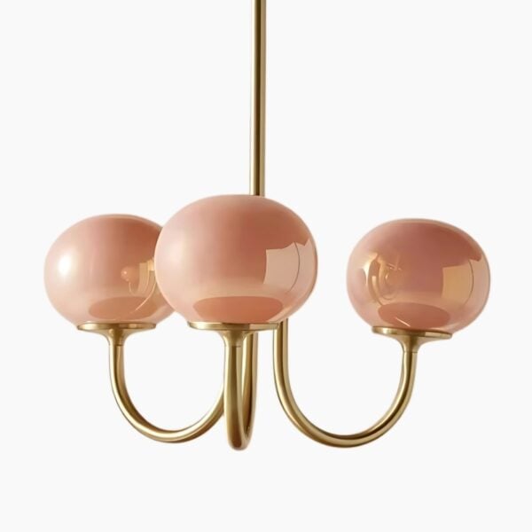 Eigentijdse hanglamp met drie bollen in roze getint glas