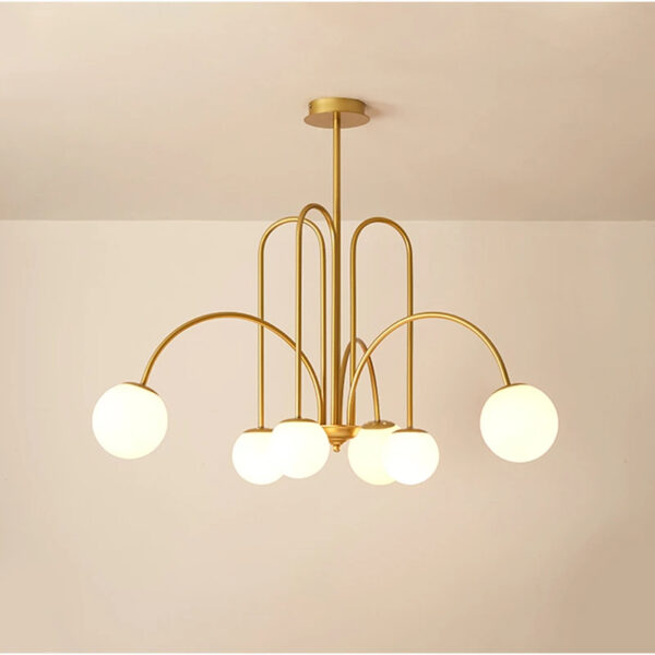 Suspension contemporaine six globes lumineux en verre
