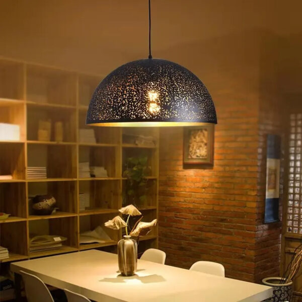 Suspension LED contemporaine hémisphérique noire
