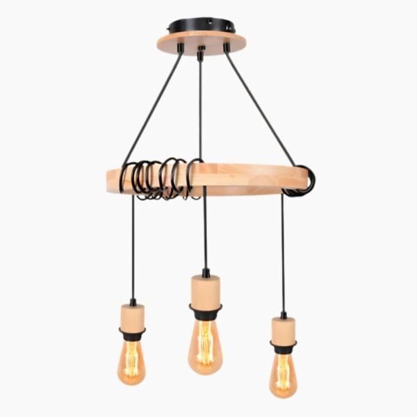 Houten hanglamp geïnspireerd op een vintage werkplaats