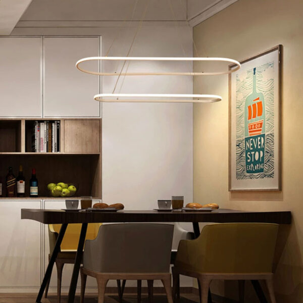 Suspension luminaire LED ovale en métal blanc raffiné