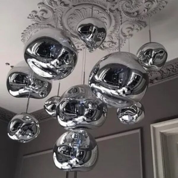Suspension luminaire sphérique au fini argenté contemporain