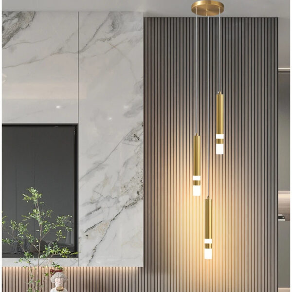 Suspension luminaire tripode finition or brossé