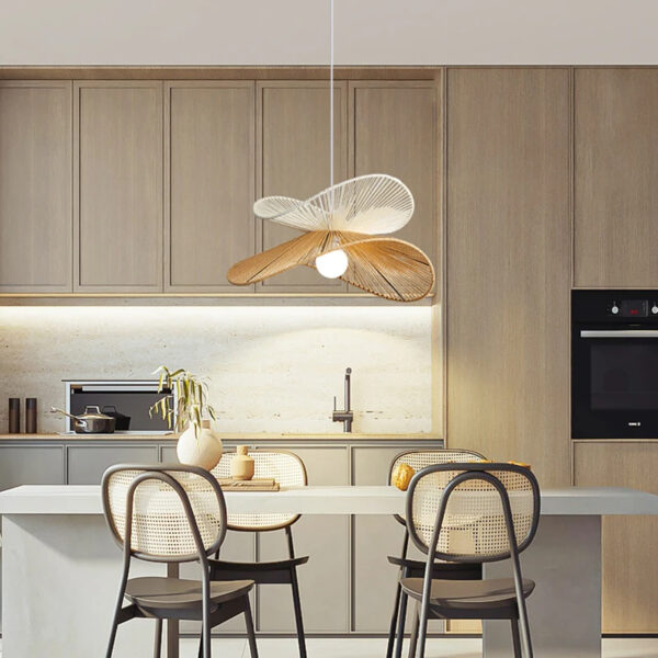 Houten hanglamp, Oosterse Zen-inspiratie