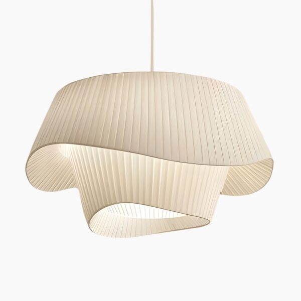 Scandinavische hanglamp in witte stof, luchtige elegantie