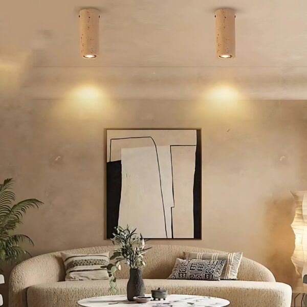 Suspension cylindrique en travertin naturel