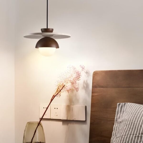 Suspension luminaire en bois et marbre naturel