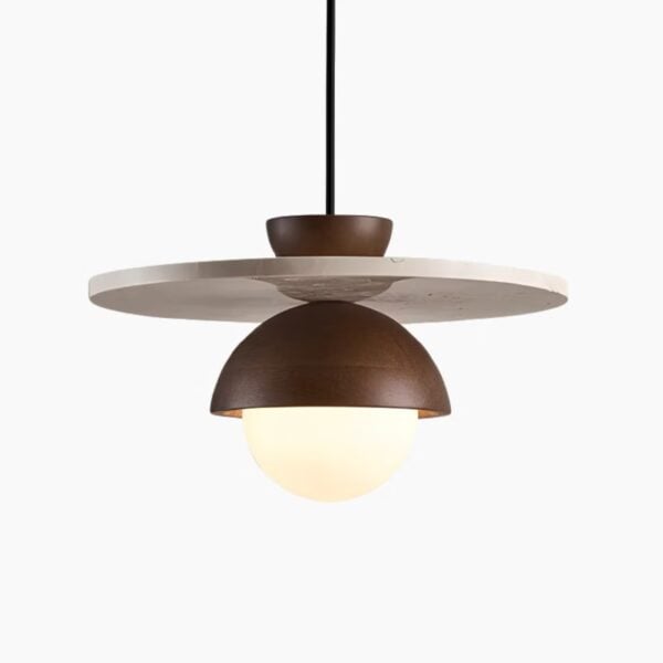 Hanglamp in hout en natuurlijk marmer