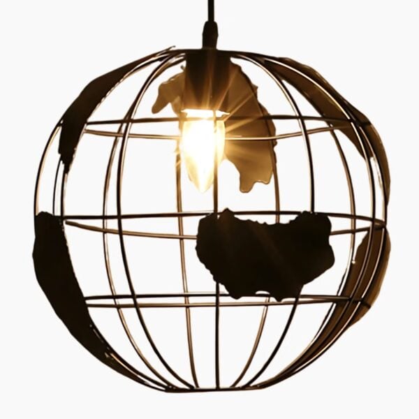 Suspension Globe Céleste en Métal Noir Style Atelier